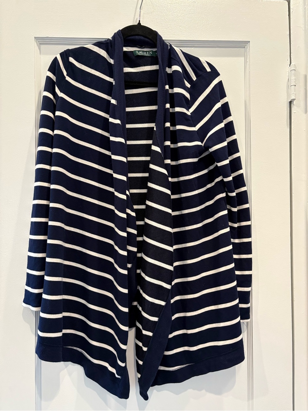 Lauren Ralph Lauren Navy and White Striped Open Front Cardigan Small Nautical